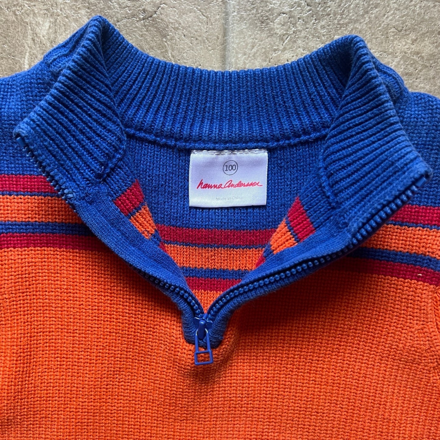 Hanna Andersson Kids 1/4 Zip Sweater Size 100 Blue Orange Colorblock Striped Retro