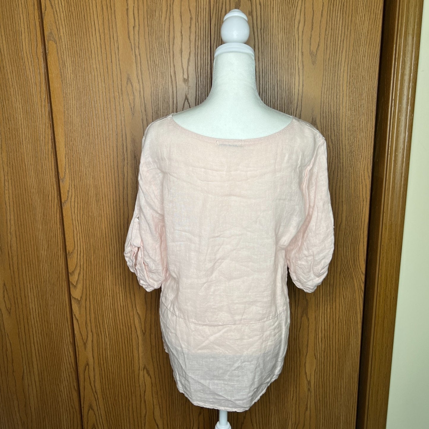 Lungo L’arno Linen Top L Pink Embroidered Mother of Pearl Buttons Coastal Italy