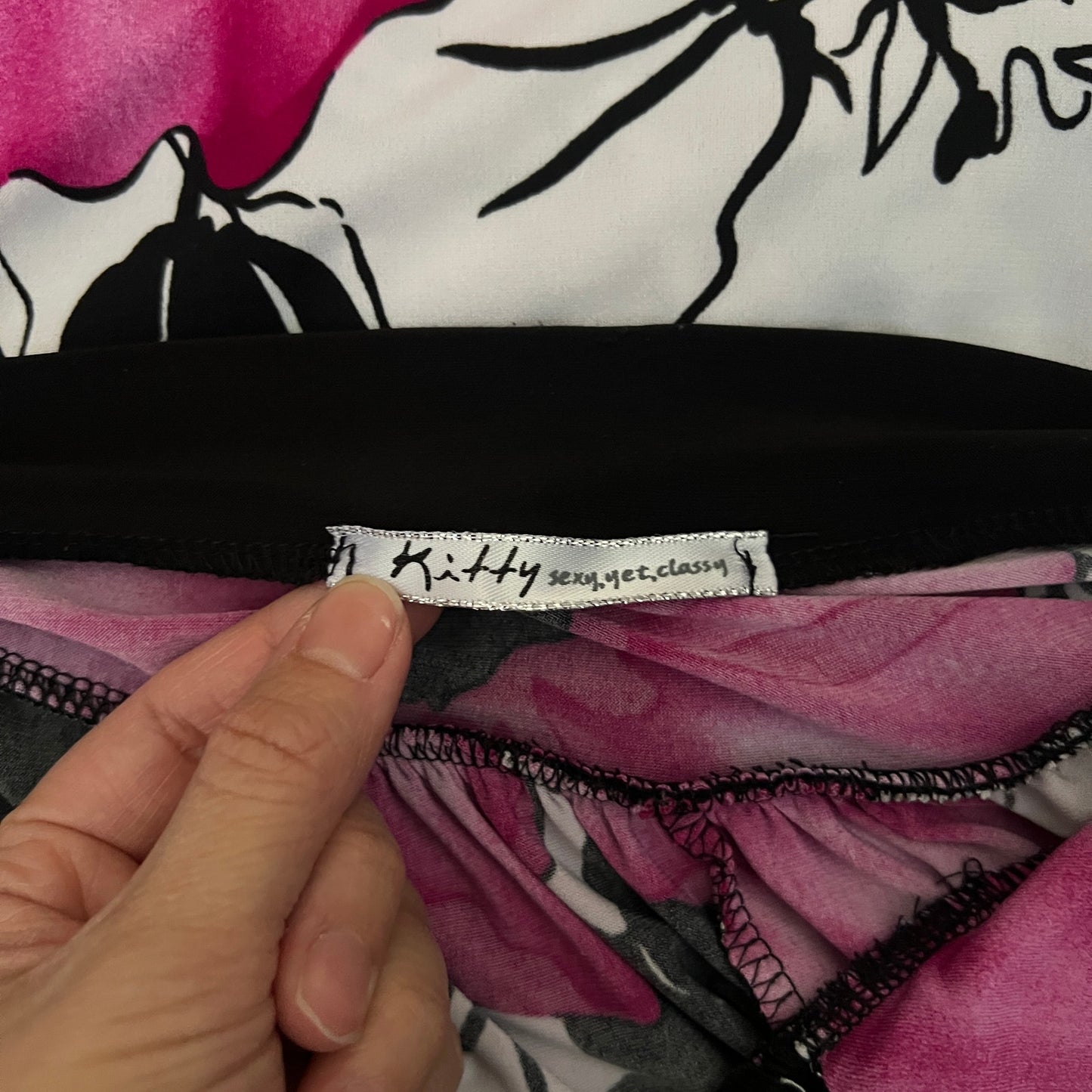 Vtg Y2K Babydoll Halter Dress Size S Black Pink Floral Slinky Feminine Fairy Resort