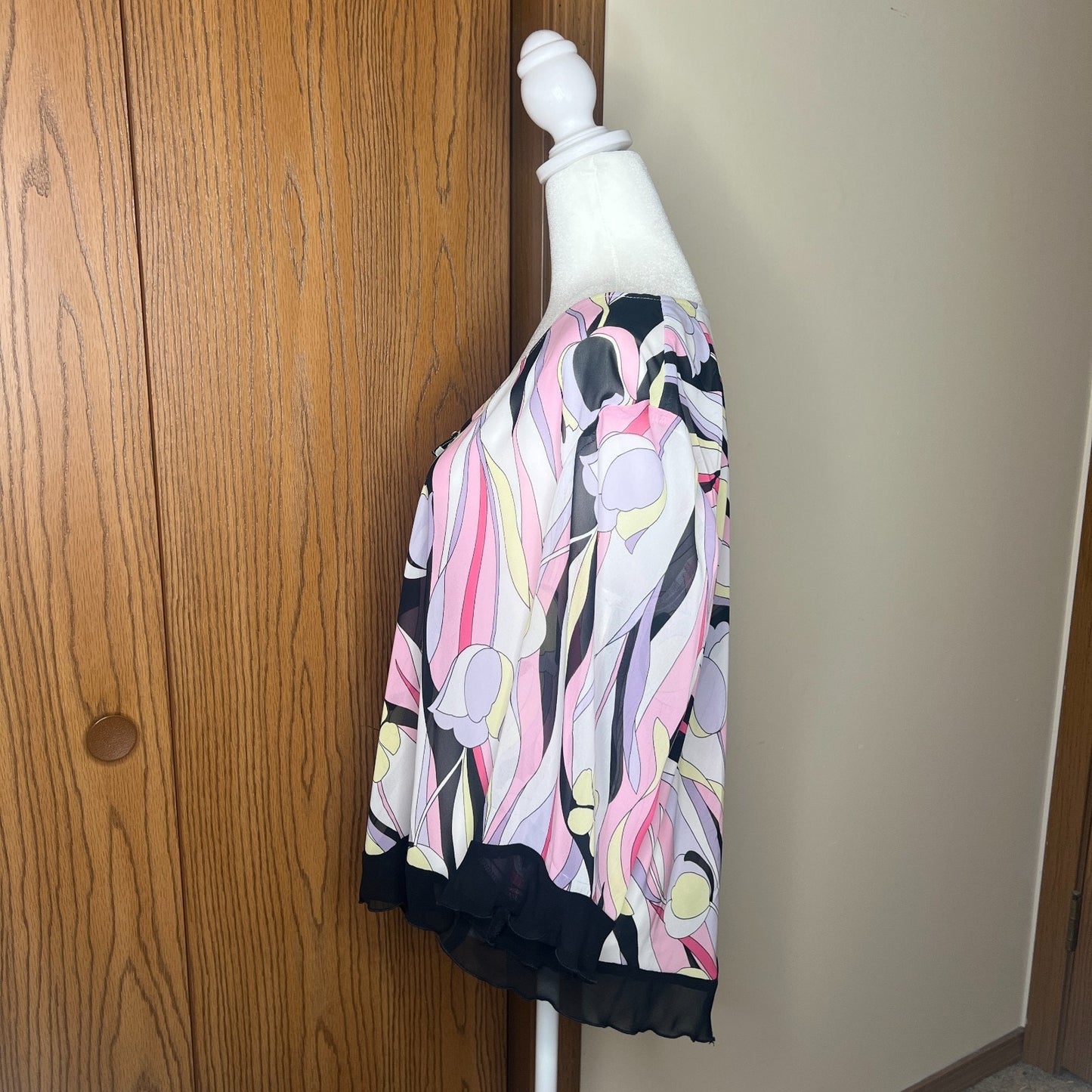 Vtg 80s Womens Cardigan 14P Light-weight Sheer Floral Mod Groovy Hippie Eclectic