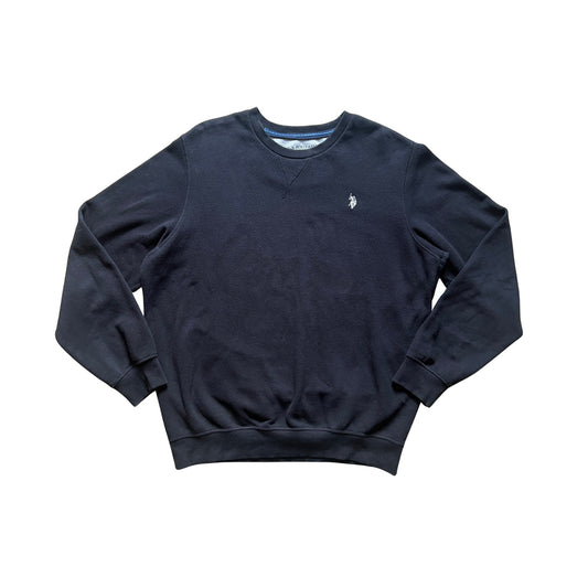 U.S. Polo Assn. Mens Pullover Sweatshirt Size L Luxury Feel Black White Embroidered Logo Grunge Goth