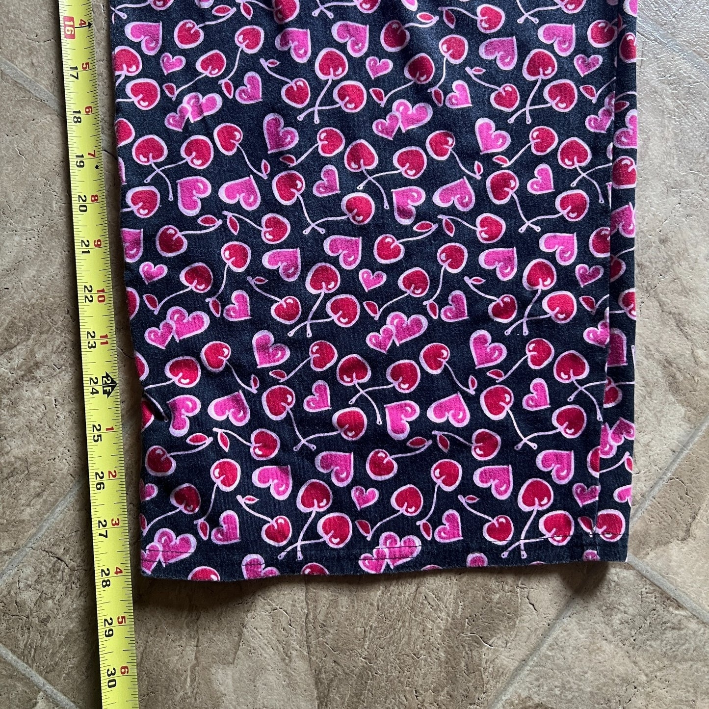 Vtg Y2K Fashion Bug Pajama Pants 2X Cherry Heart Print Girly Romantic Sleepover