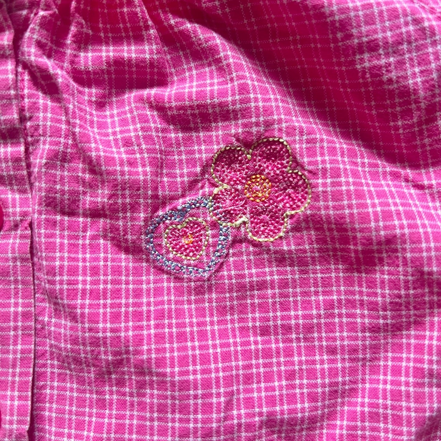 Vtg Y2K OshKosh B'gosh Girls Top 3T Pink Plaid Embroidered Flower Barbie Summer