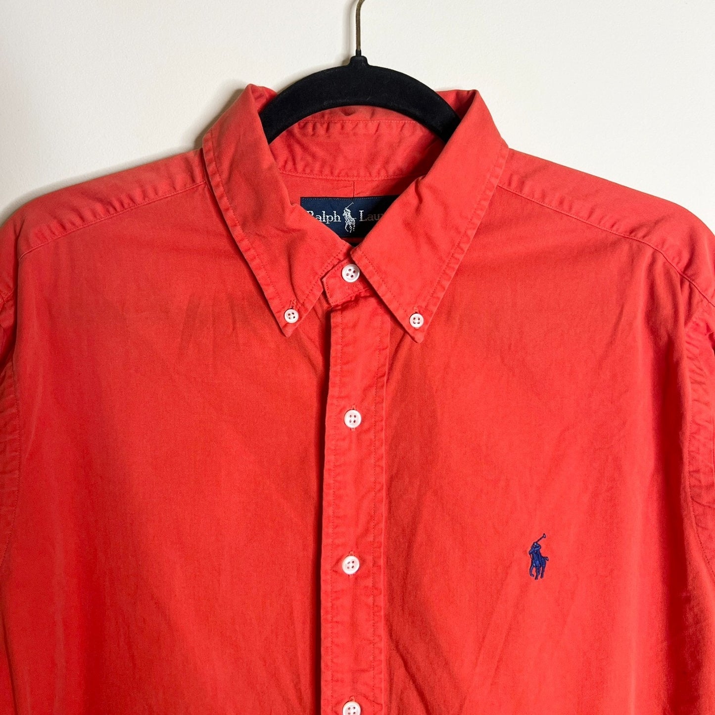 Vtg 90s Ralph Lauren Button-down L Red Orange Blue Pony Classic Preppy Statement