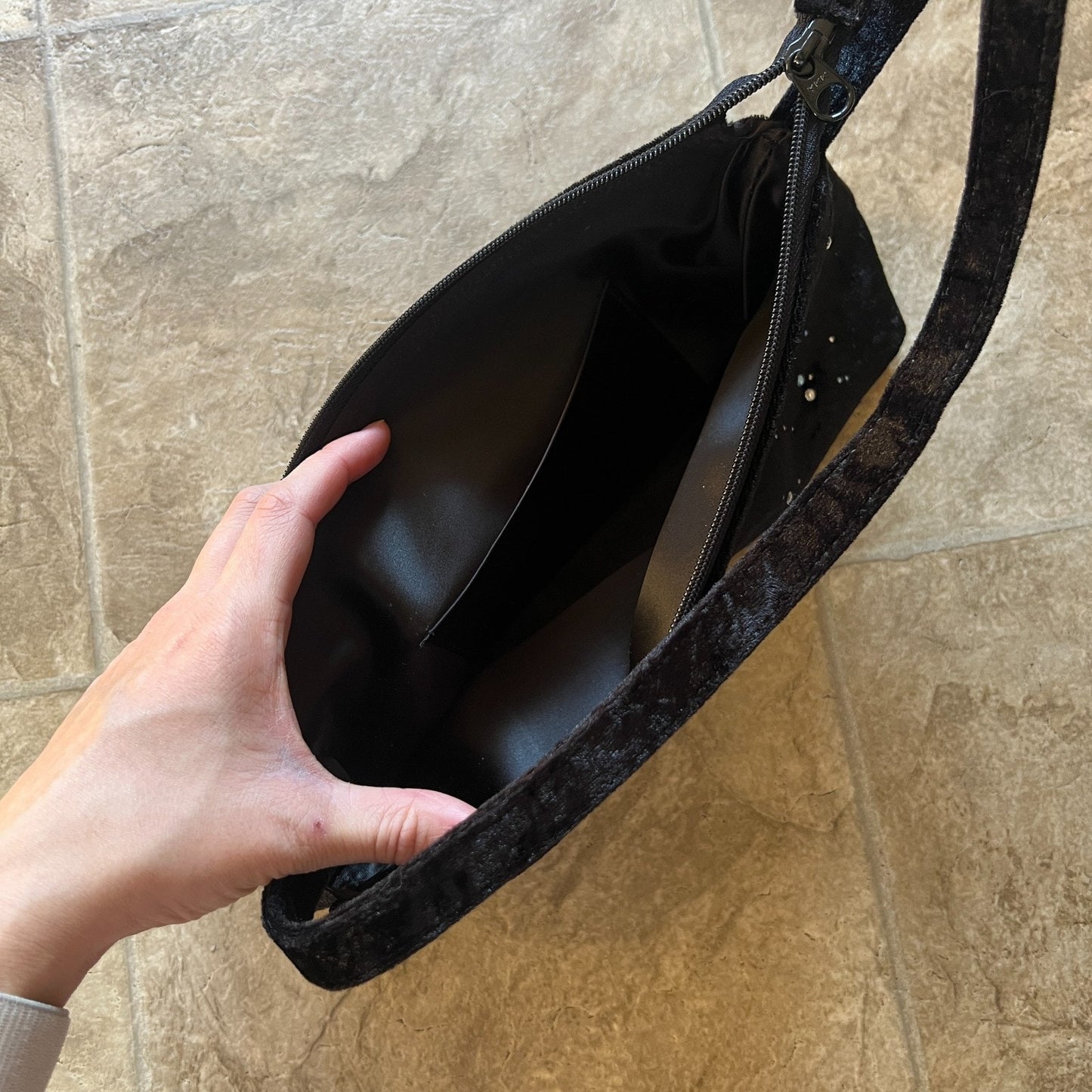 Vtg Y2K Velvet Purse Blue Rhinestones Fairy Goth Whimsigoth Formal Evening Glam