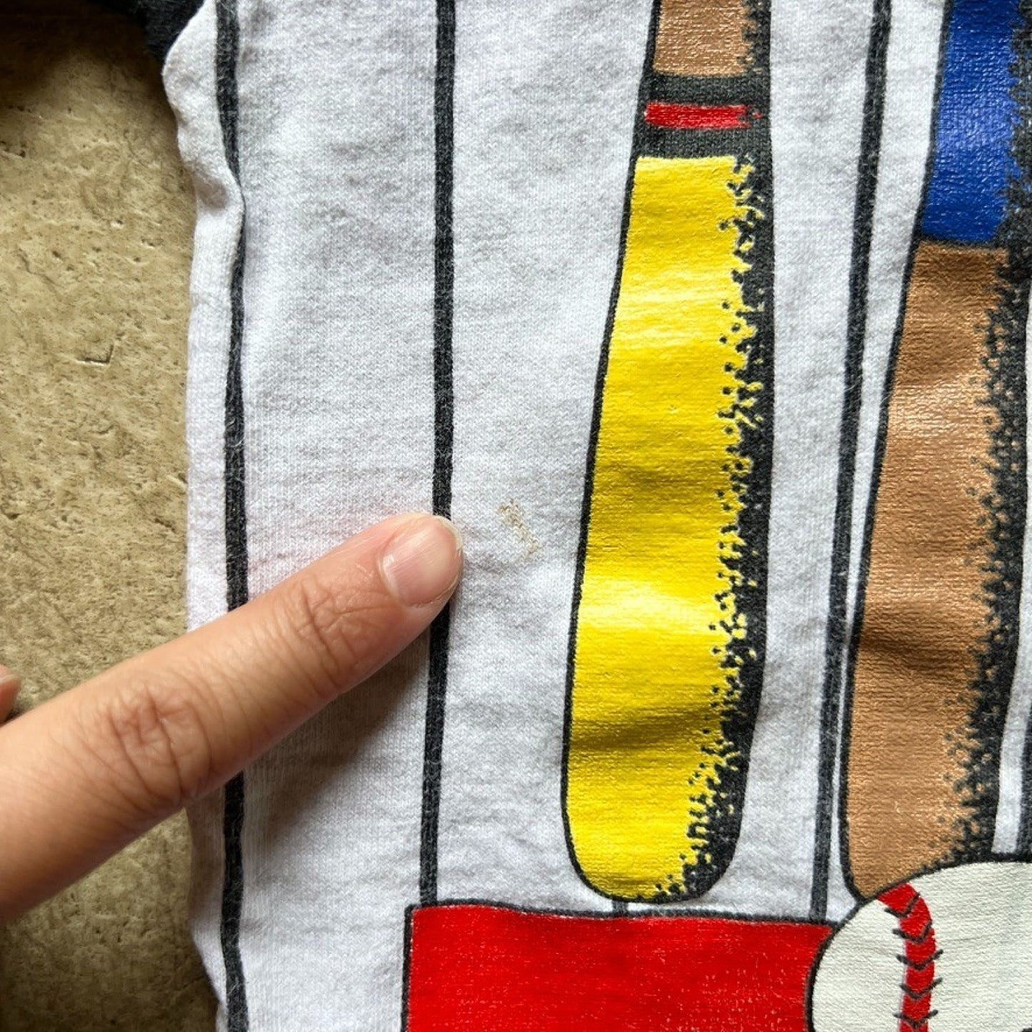 Vtg 80s Wee Works Baseball Graphic Print T-Shirt Size 2 Striped Sporty Retro
