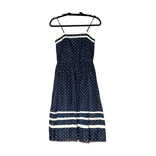 Vintage 60s Kappi Womens Dress Navy White Polka Dot Cottagecore Rockabilly