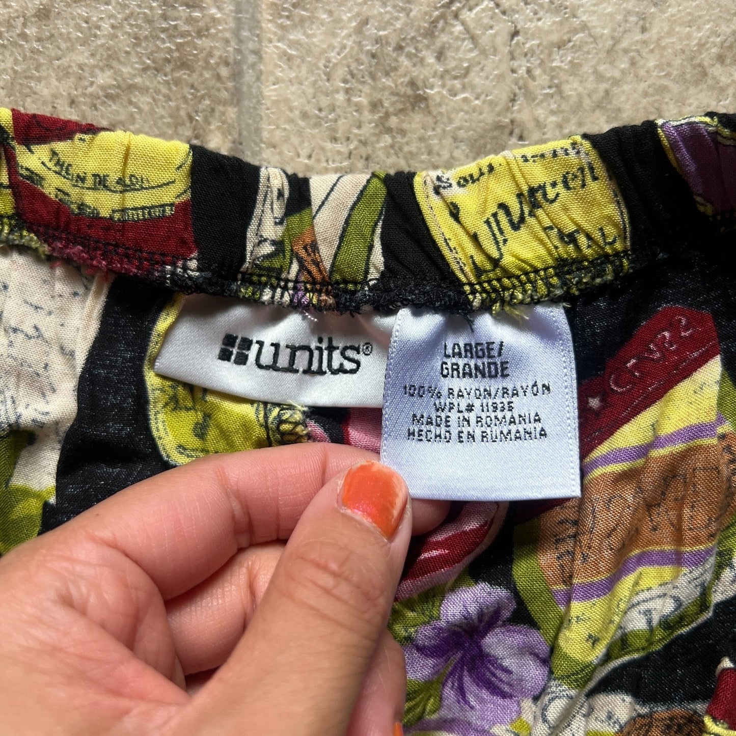 Vtg 90s Womens Pants L Multi-color Novelty Print Beachy Resort Vacation Boho