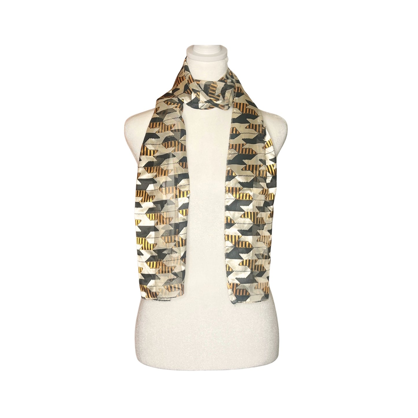 Vtg 80s Geometric Scarf Gold Black Semi Sheer Groovy Artsy Eclectic Maximalist