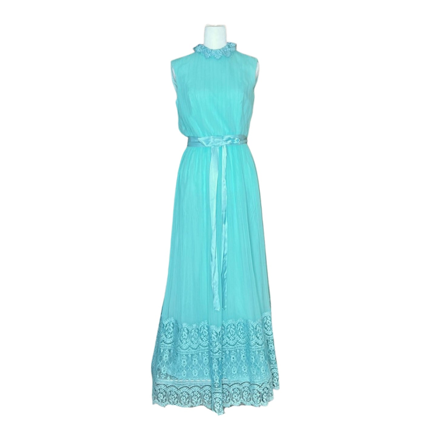 Vtg 60s Miss Eliette Maxi Gown 10 Seafoam Pleated Formal Bridesmaid Goddess Prom