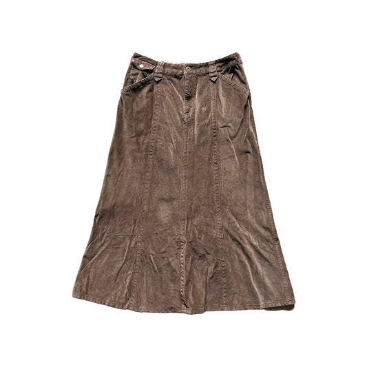 Eddie Bauer Womens Brown Corduroy Midi Long Skirt Size 2 Petite Whimsigoth Boho
