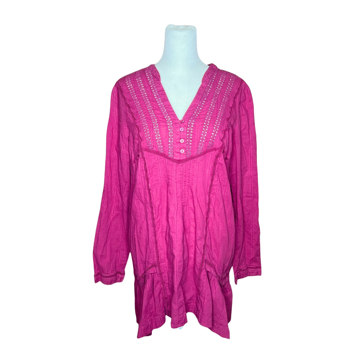 Free People Tunic Dress M Magenta Crochet Flowy Boho Whimsigoth Peasant Prairie