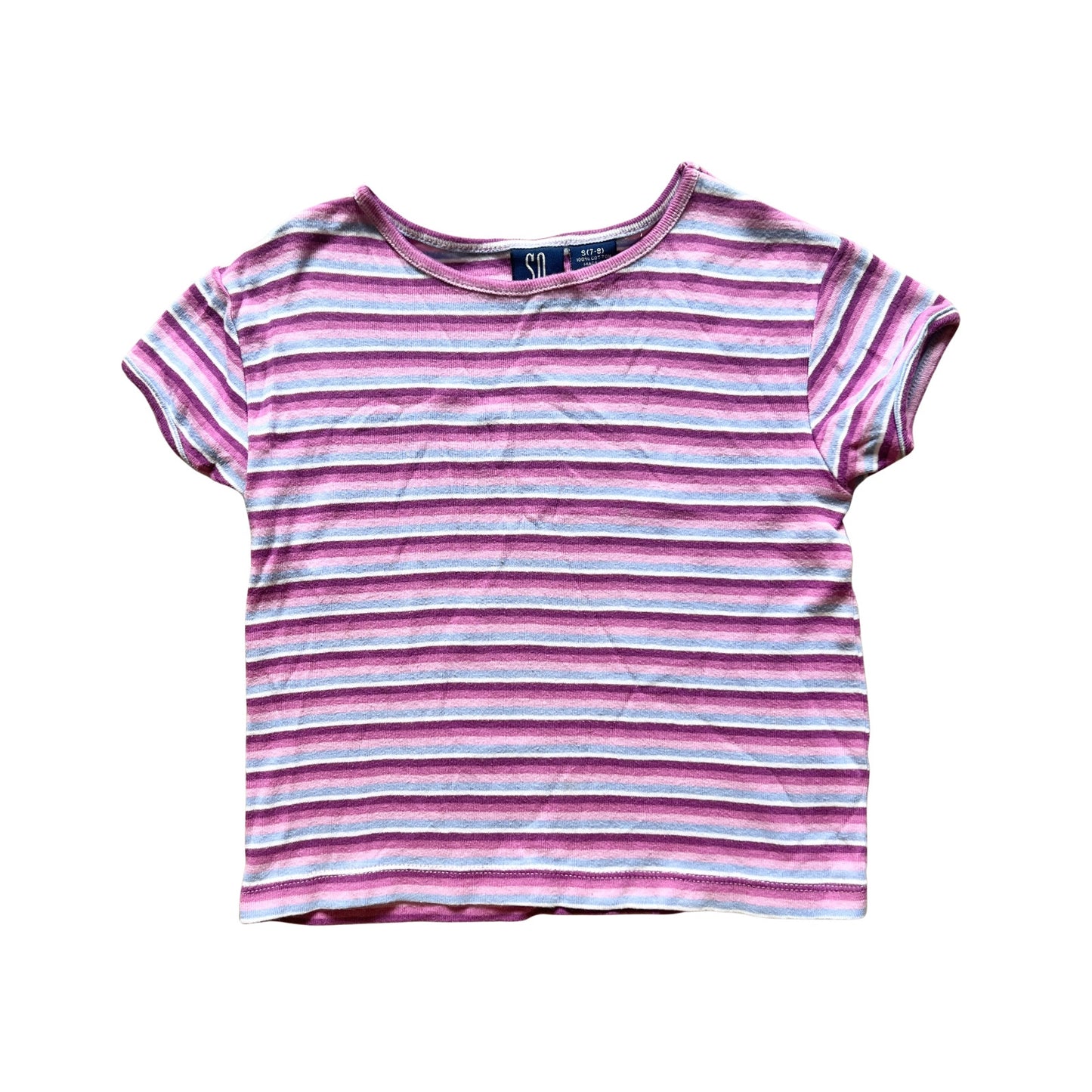 Vtg Y2K SO Girls Striped T-Shirt S (7-8) Pink Multi-color Preppy Retro Summer