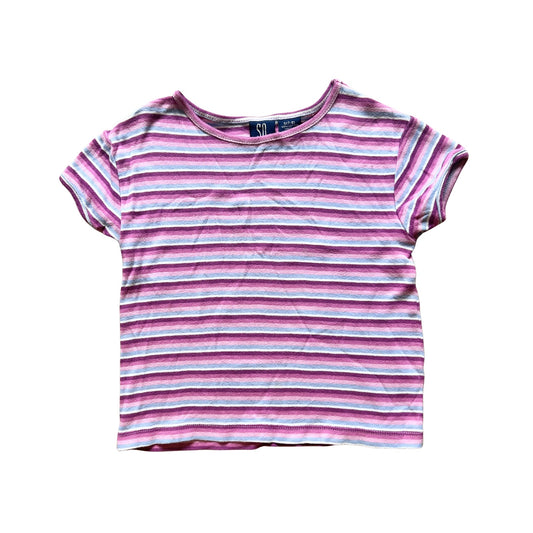 Vtg Y2K SO Girls Striped T-Shirt S (7-8) Pink Multi-color Preppy Retro Summer