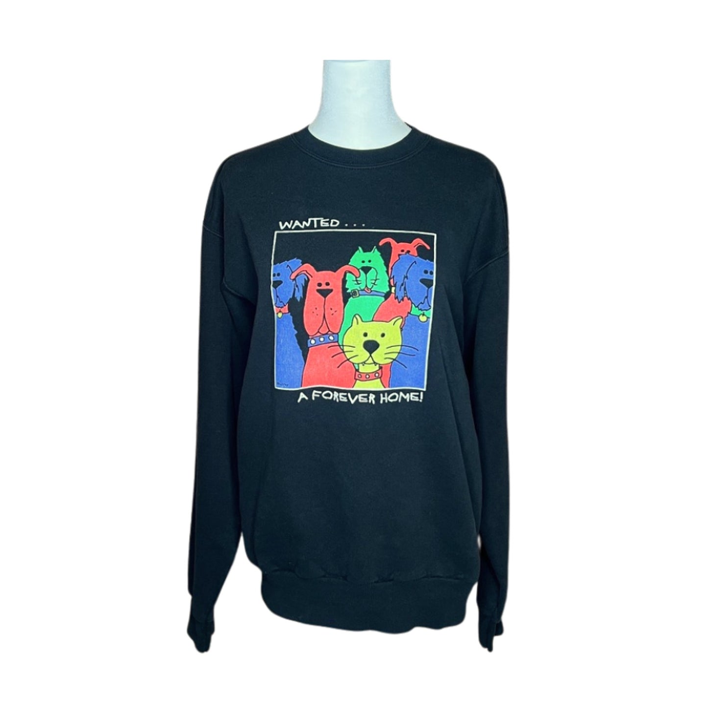 Vtg Wanted Forever Home Adoption Sweatshirt S Multi-color Retro Animals Artsy