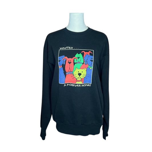 Vtg Wanted Forever Home Adoption Sweatshirt S Multi-color Retro Animals Artsy