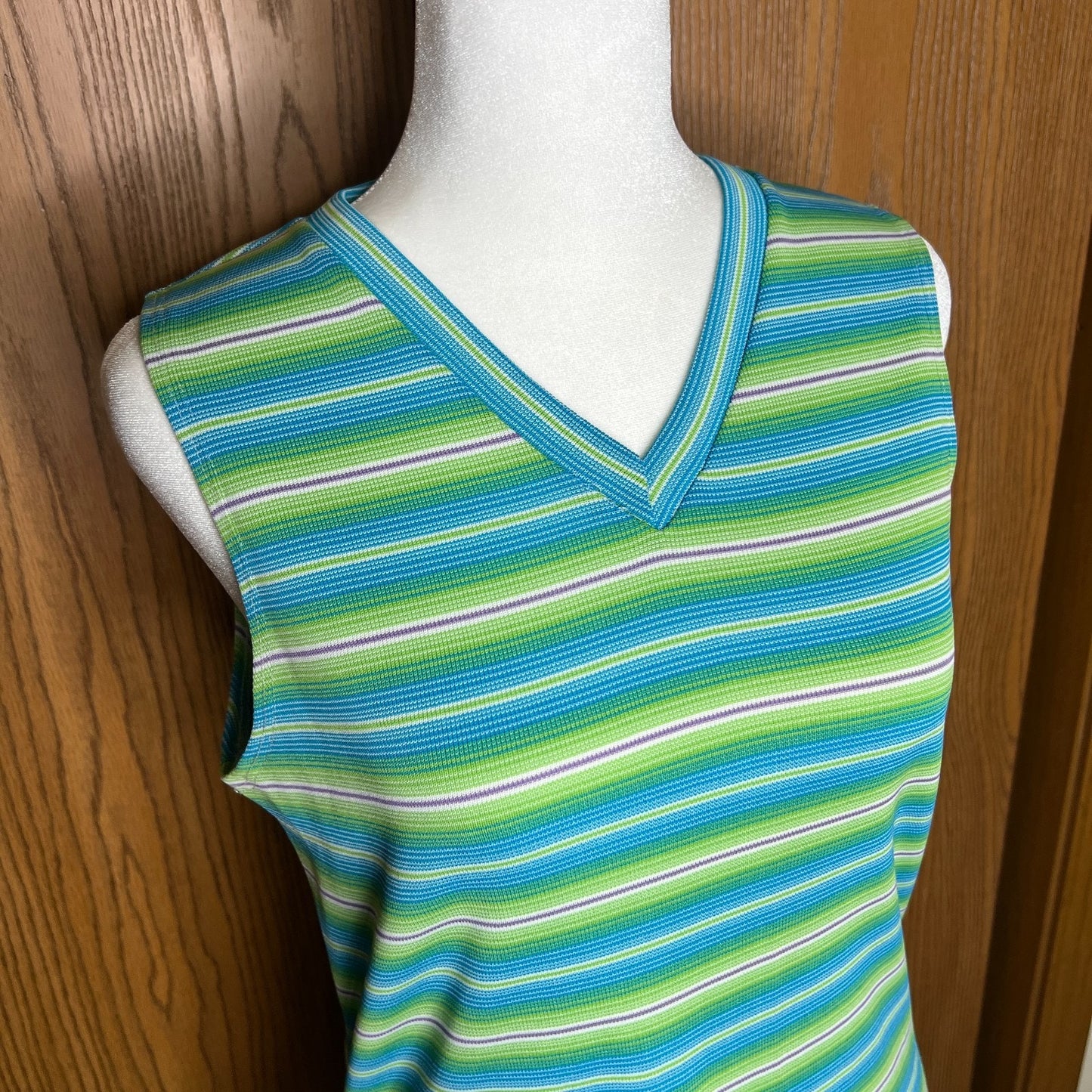 Vtg Y2K Finesse Striped Dress L Preppy Sporty Resort Beach Retro Pop Maximalist