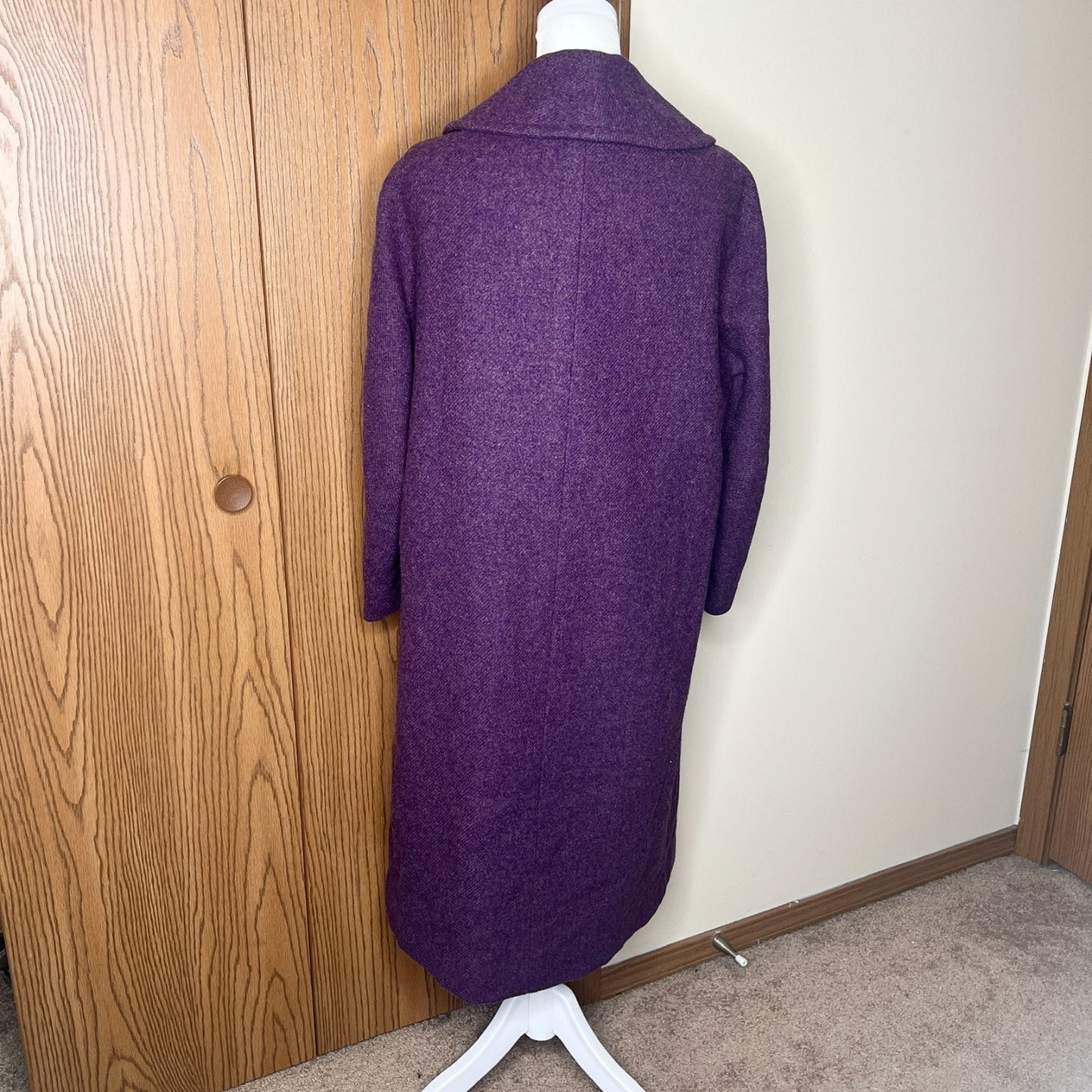 Vintage 1950s Vassar Collection by Modern Deb Womens Long Wool Pea Coat Purple Double Breasted Fur Lining Whimsigoth Twee Old Money Classic