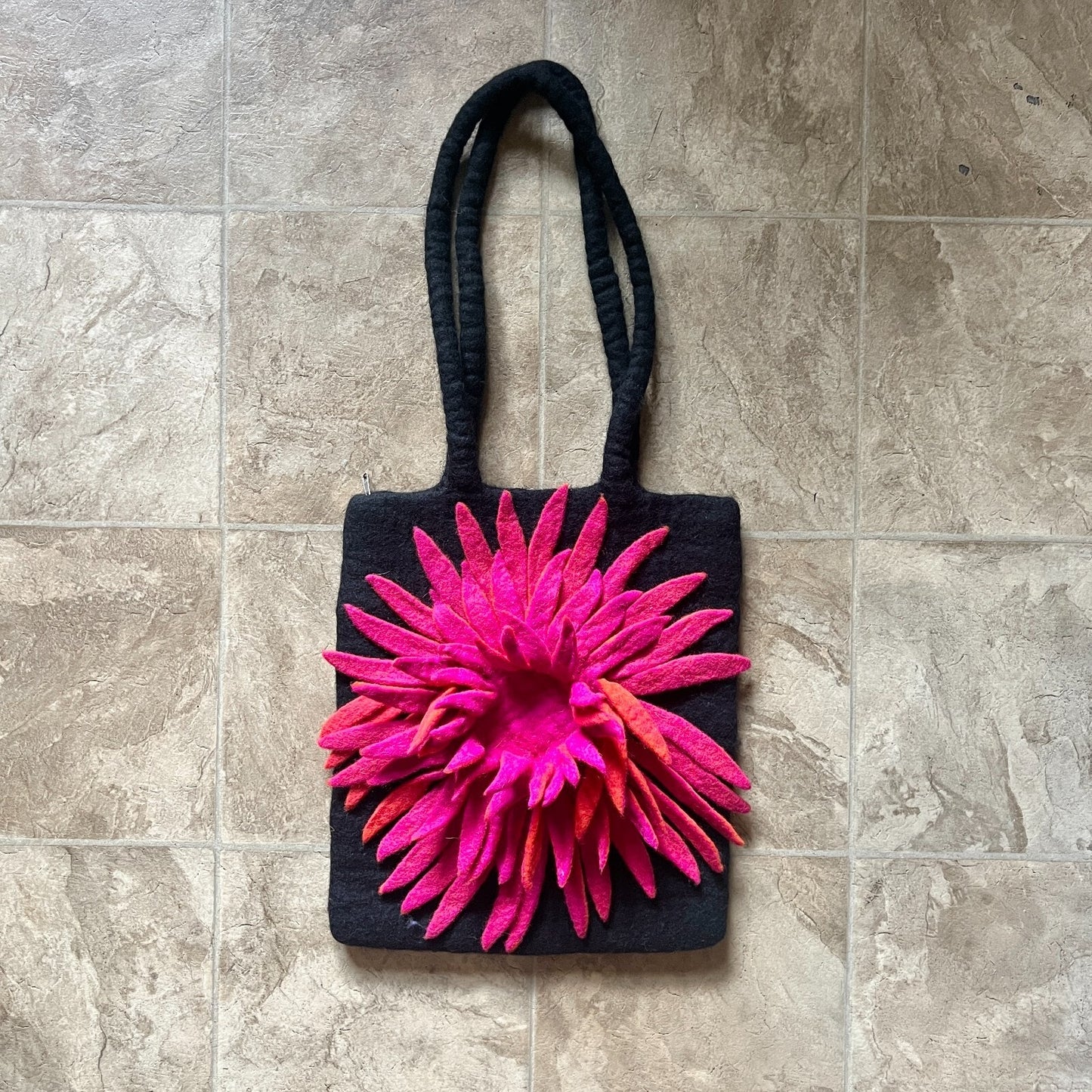 Felted Wool Tote Bag 3D Flower Fairy Resort Tropical Vacay Boho Funky Hippie