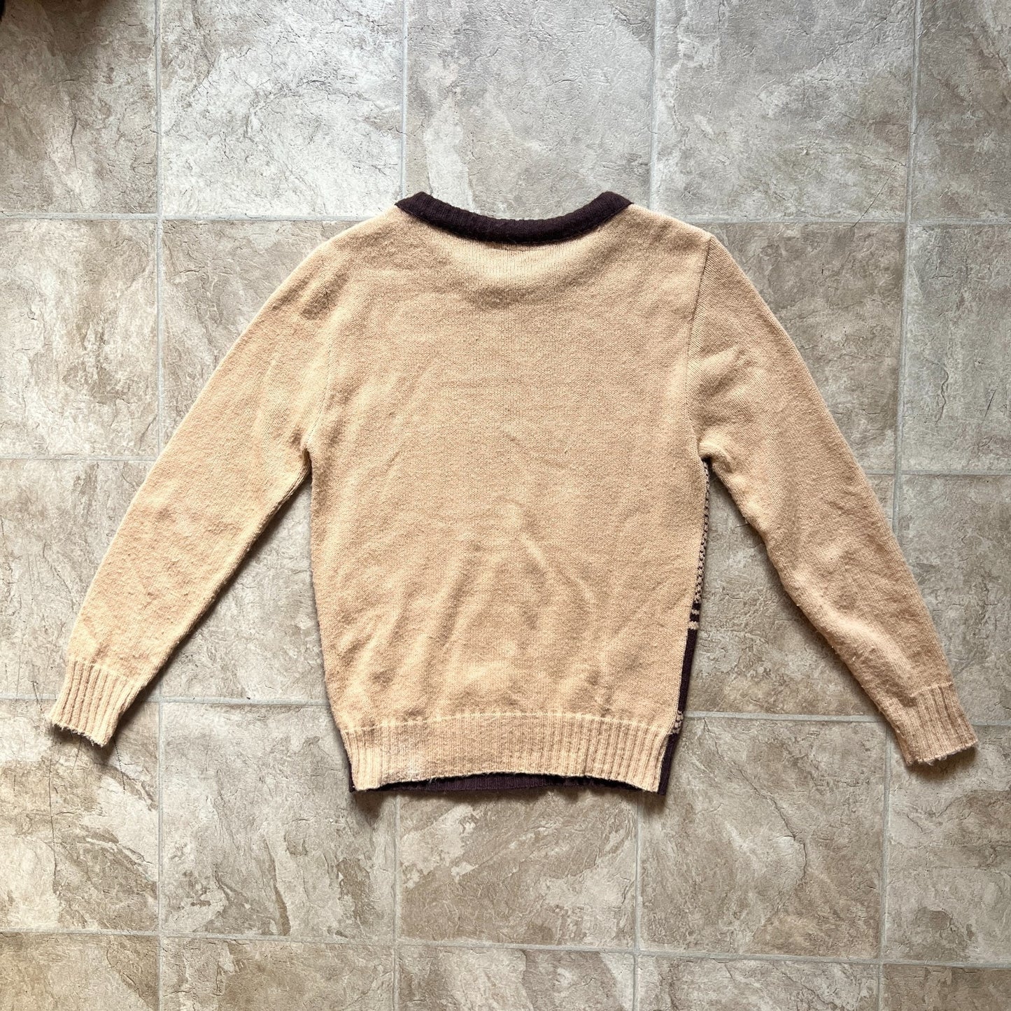 Vintage Wool Sweater Beige Chocolate Brown Geometric Western Indie Preppy Grunge