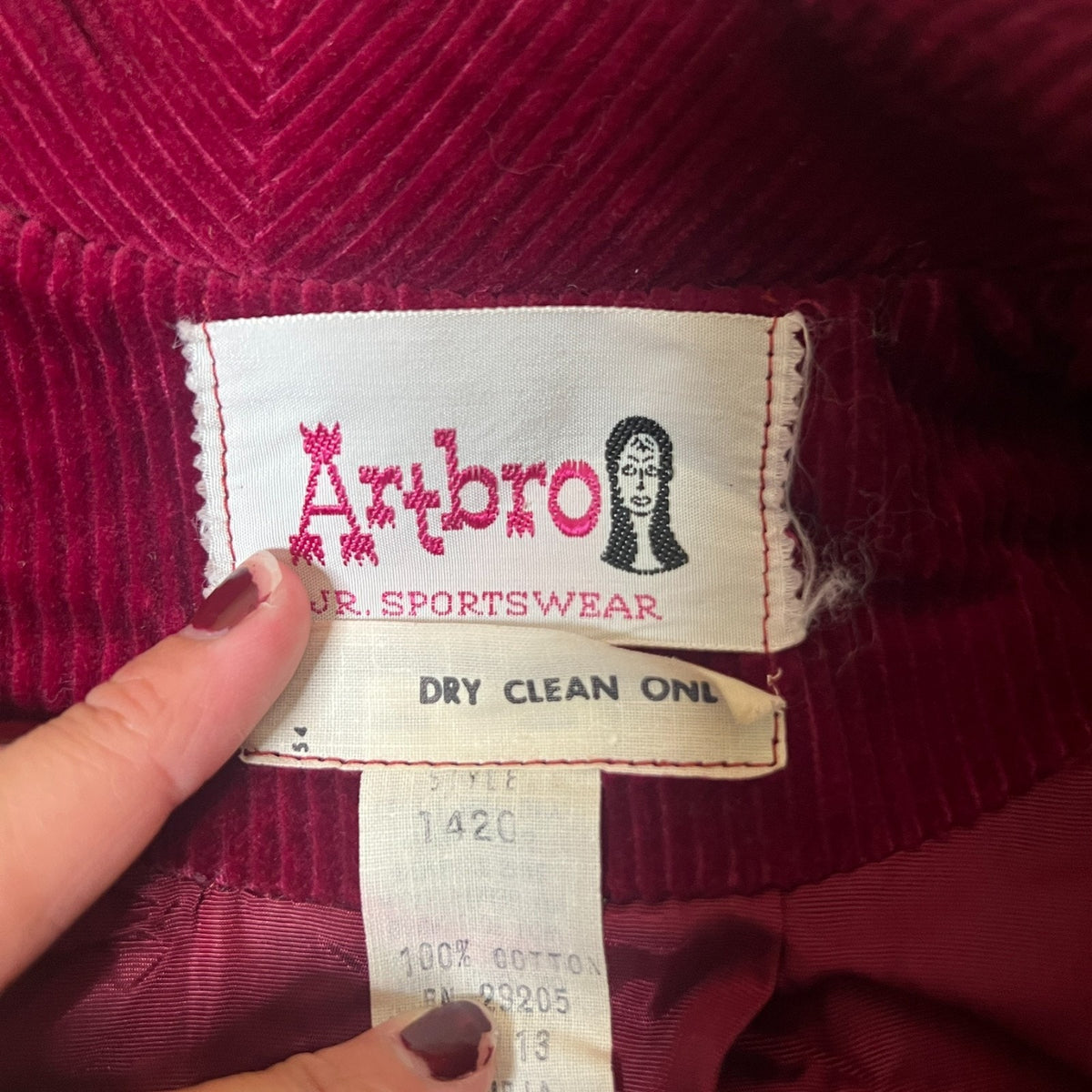 Vtg 70s Artbro Jr Sportswear Corduroy Jacket Burgundy Whimsigoth Academia Preppy