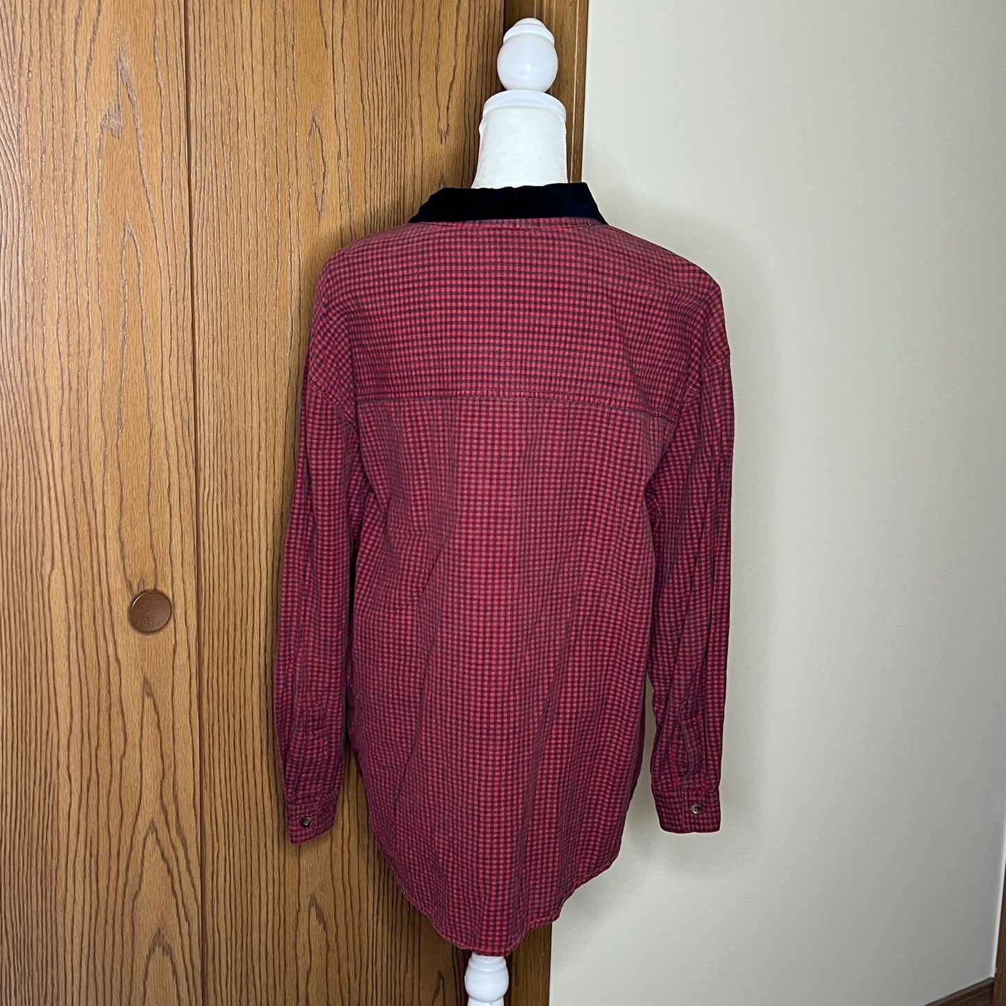 Vtg Nutcracker Christmas Shirt XL Plaid Embroidered Velvet Collar Holiday Retro