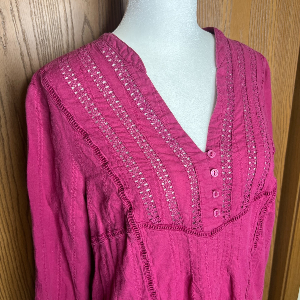 Free People Tunic Dress M Magenta Crochet Flowy Boho Whimsigoth Peasant Prairie