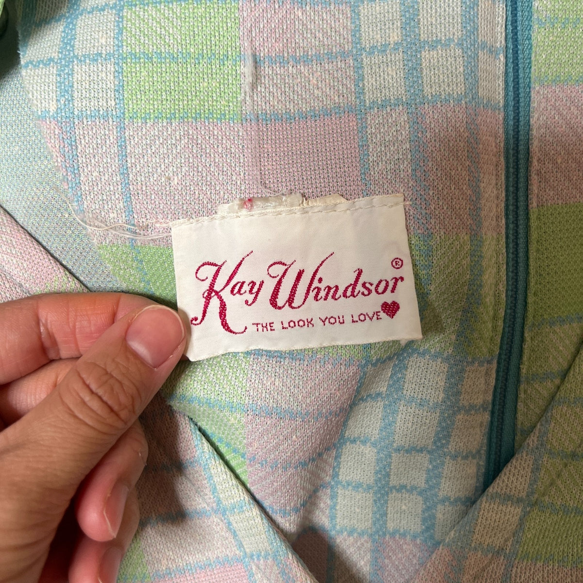 Vtg 70s Kay Windsor Dress Pastel Plaid Faux Wrap Mod Preppy Whimsical Candycore