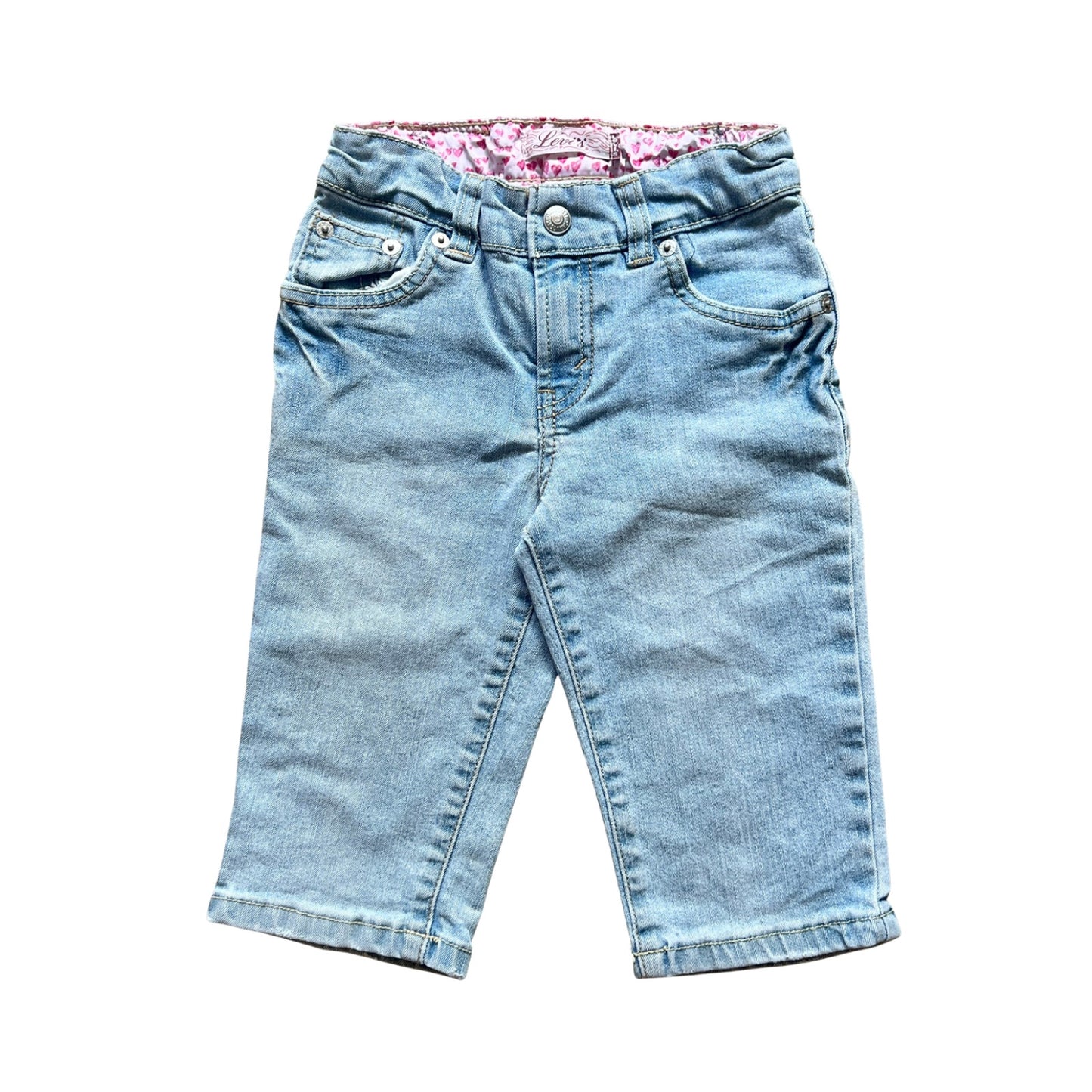 Vtg Y2K Levi's Girls Capri Jeans 6X Light Wash Heart Waist Lining Girly Coquette