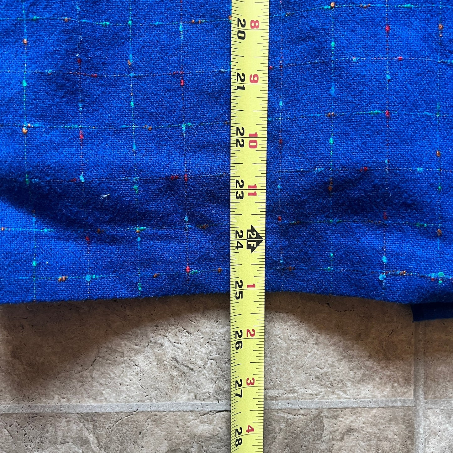 Vintage Girls Pea Coat Royal Blue Checkered Tweed Classic Preppy Academia Winter Holiday