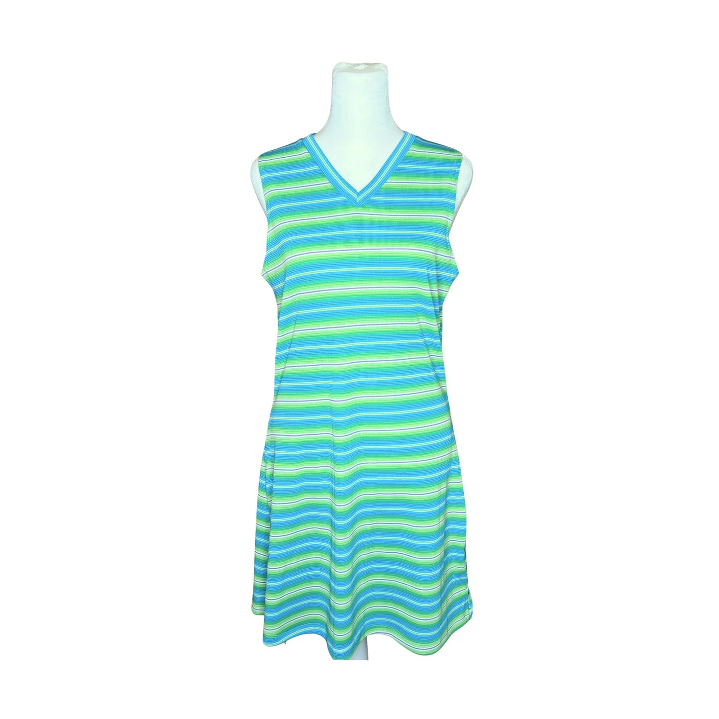 Vtg Y2K Finesse Striped Dress L Preppy Sporty Resort Beach Retro Pop Maximalist