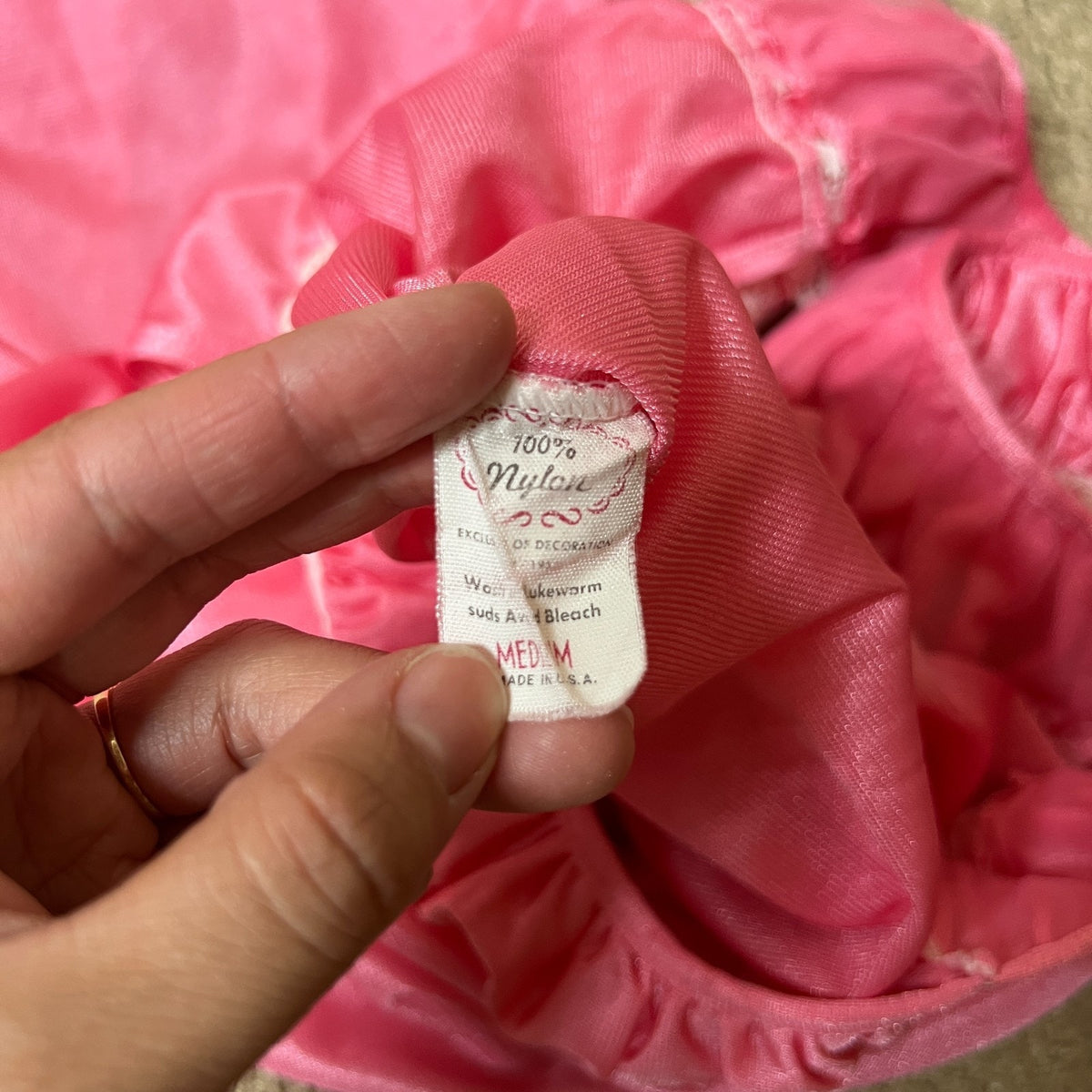 Vtg 60s Pink Slip Dress M Satin Ruffled Lace Collar Coquette Soft Girl Feminine