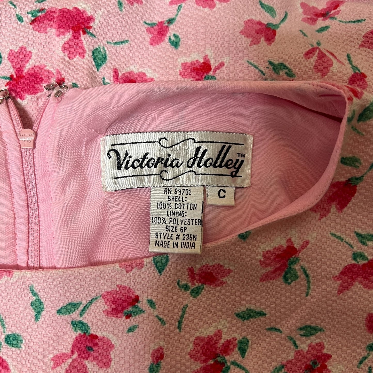 Vtg 90s Victoria Holley Floral Dress 6P Feminine Soft Girl Coquette Whimsical