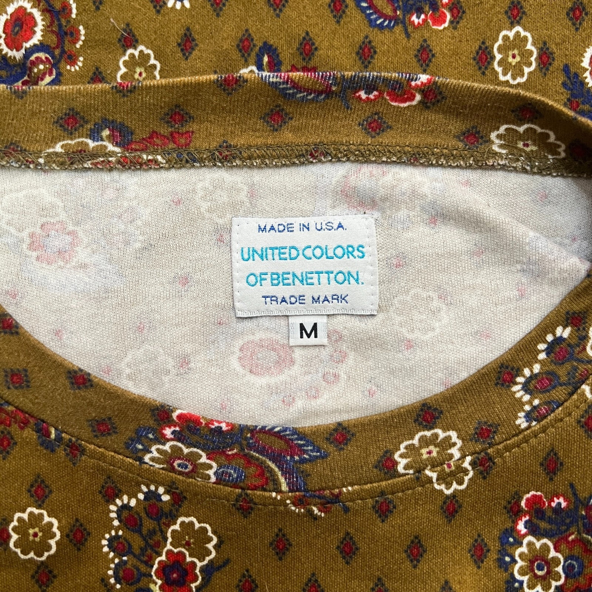 Vtg 90s United Colors of Benetton Floral Shirt M Mustard Boho Whimsigoth Autumn