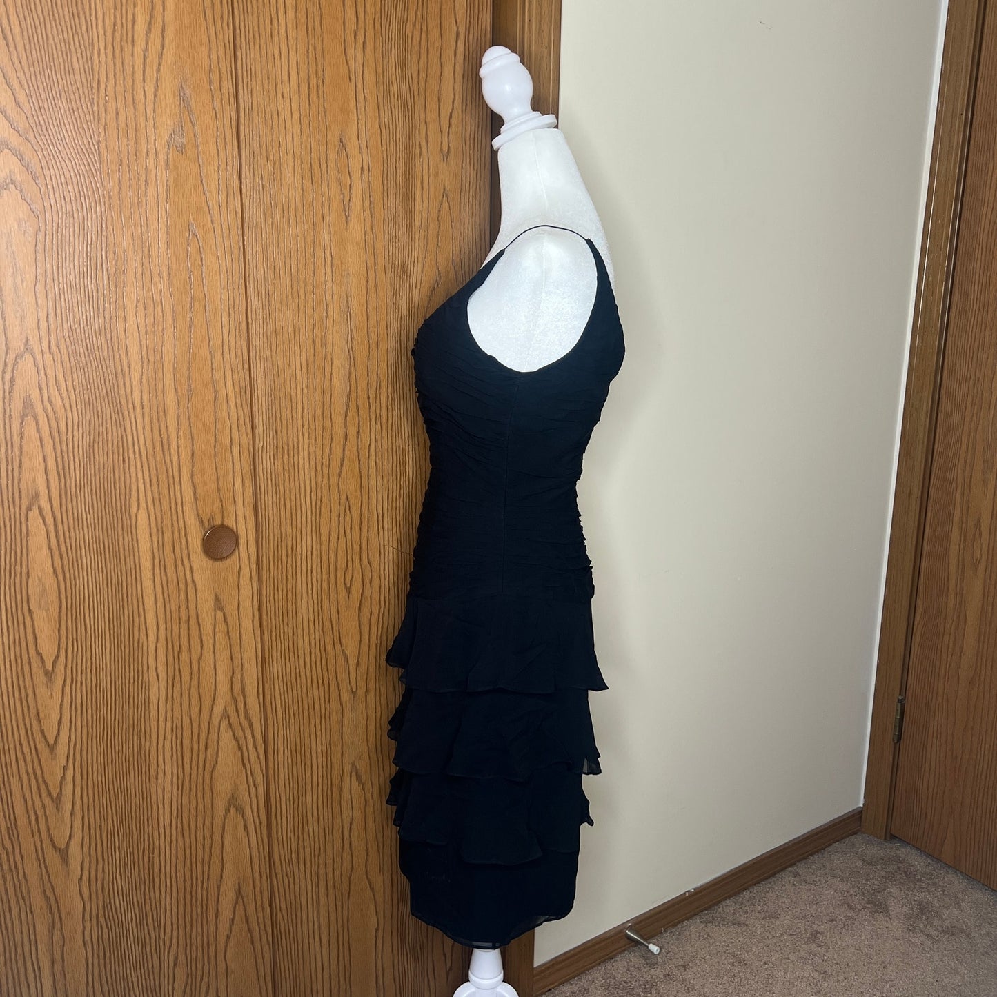 Vtg 80s Kate Unger Dress Size 4 Black 100% Silk Ruffled Formal NYE Party Cocktail