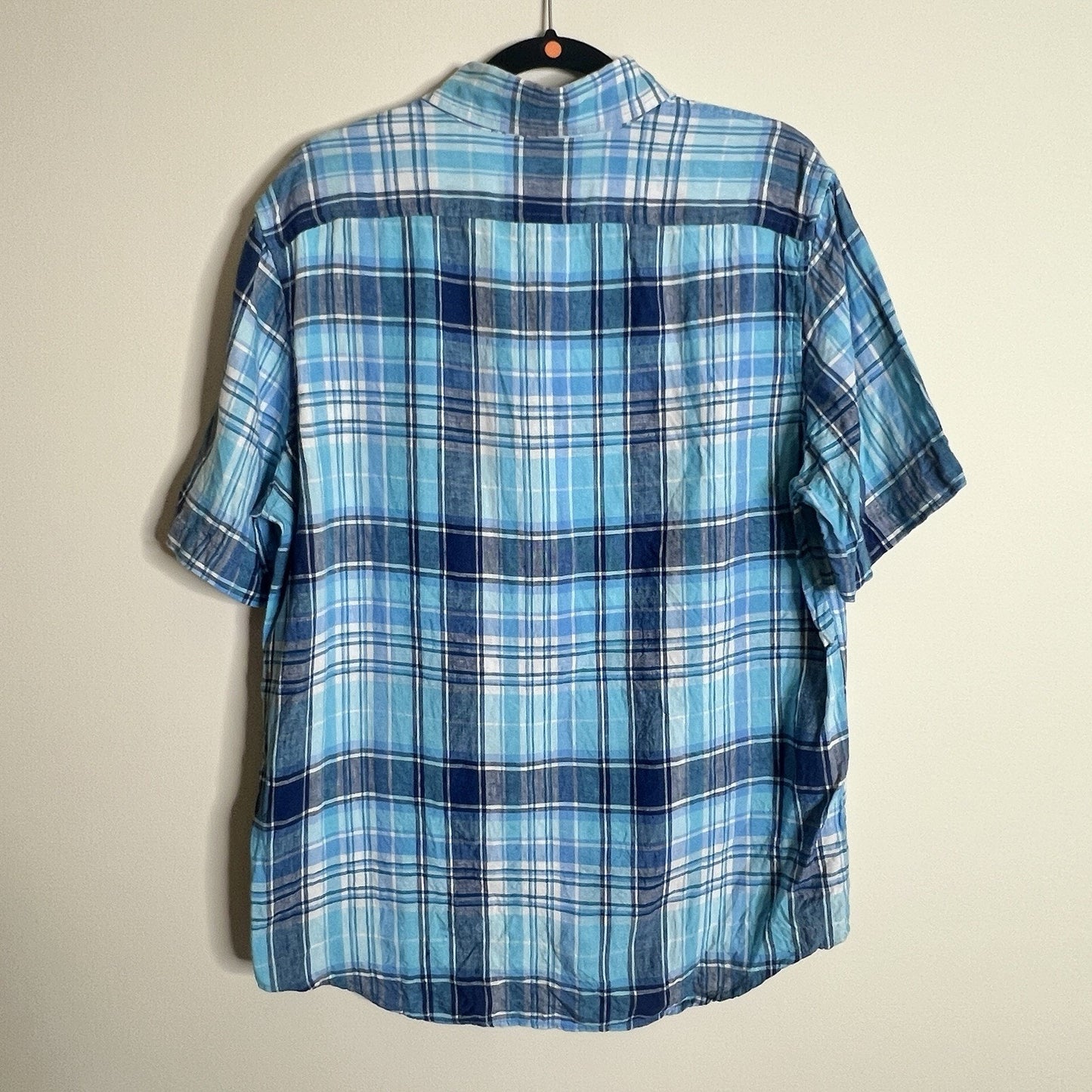 L.L. Bean Mens 100% Linen Slightly Fitted Button-up M Blue Plaid Classic Outdoor
