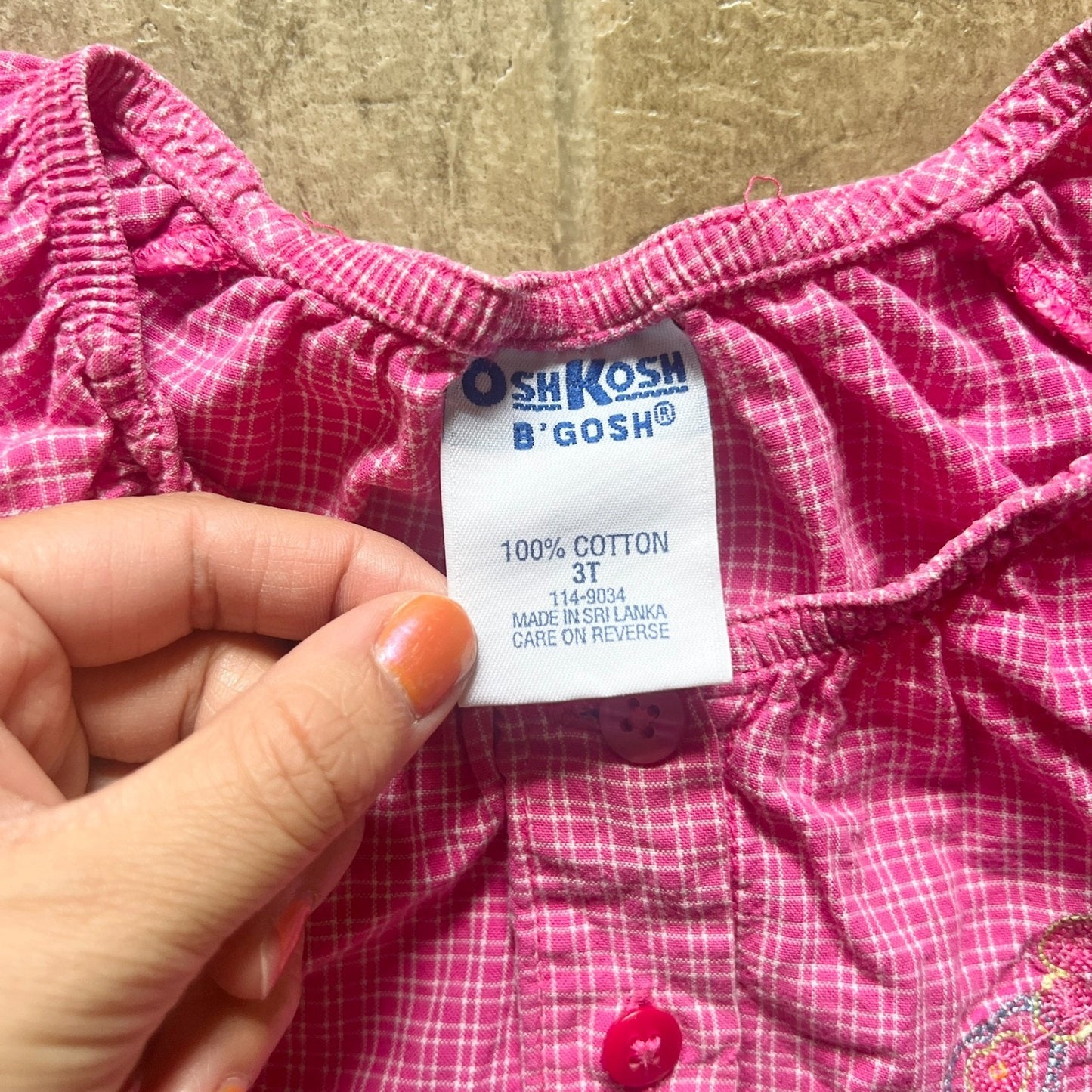 Vtg Y2K OshKosh B'gosh Girls Top 3T Pink Plaid Embroidered Flower Barbie Summer