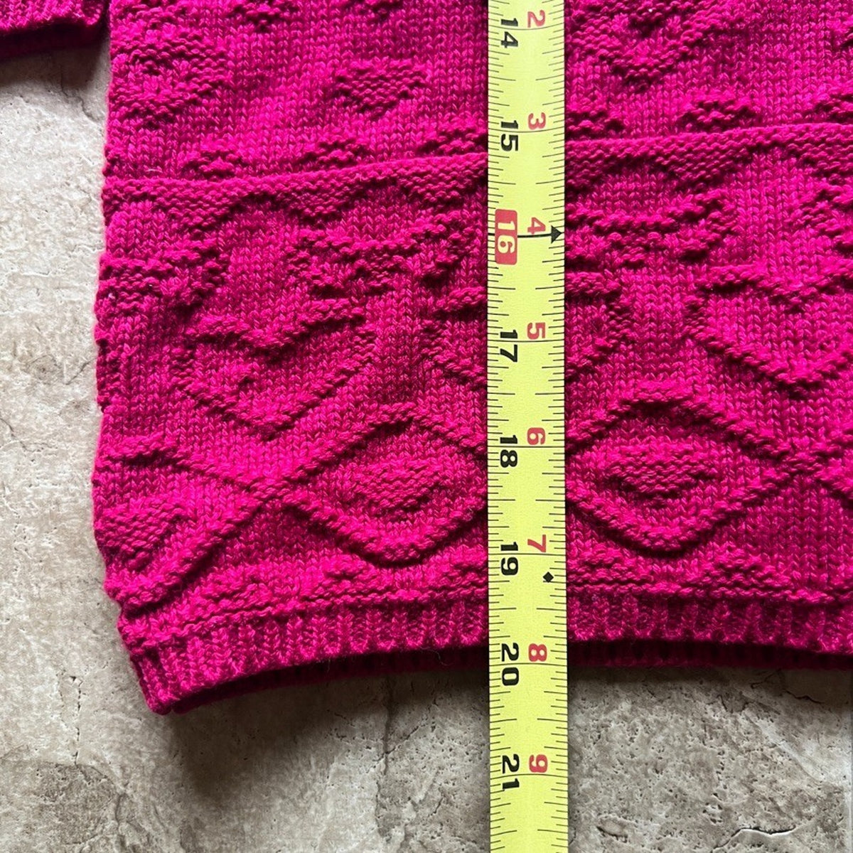 Vtg 80s Red Camel Girls Knit Sweater 5/6 Raspberry Pink Geometric Vibrant Cozy