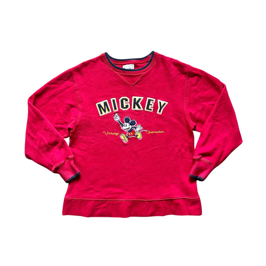 Vintage 90s Walt Disney World Womens Mickey Mouse Pullover Sweatshirt Size S Red Classic Cartoon Retro Preppy Maximalist
