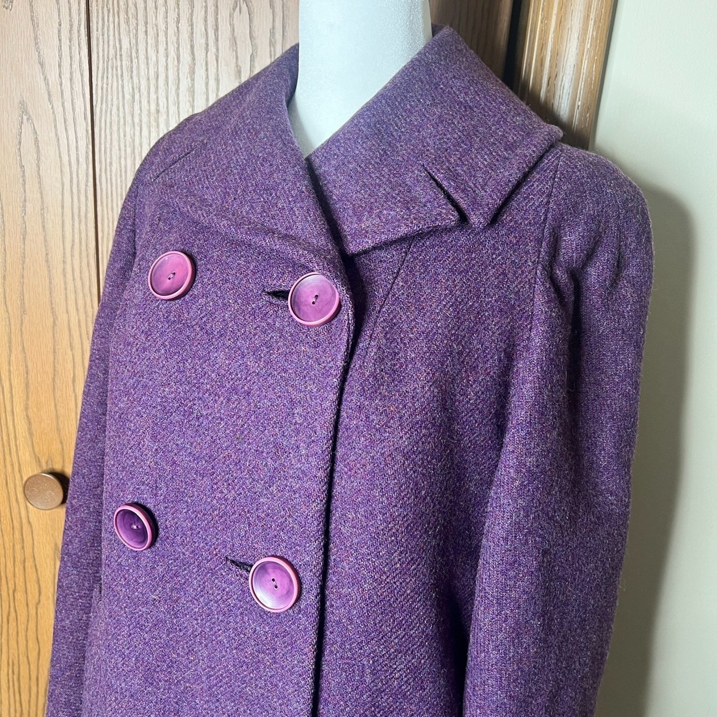 Vintage 1950s Vassar Collection by Modern Deb Womens Long Wool Pea Coat Purple Double Breasted Fur Lining Whimsigoth Twee Old Money Classic
