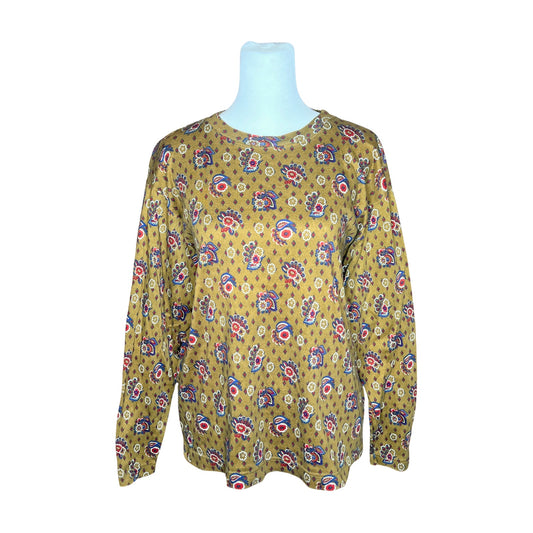 Vtg 90s United Colors of Benetton Floral Shirt M Mustard Boho Whimsigoth Autumn