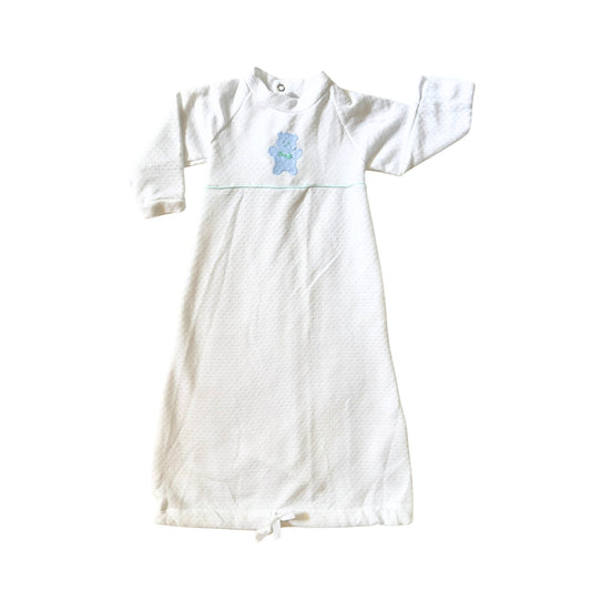 Vtg 90s Newborn Gown 0 - 12 Months Pastel Embroidered Bear Cottagecore Kitschy