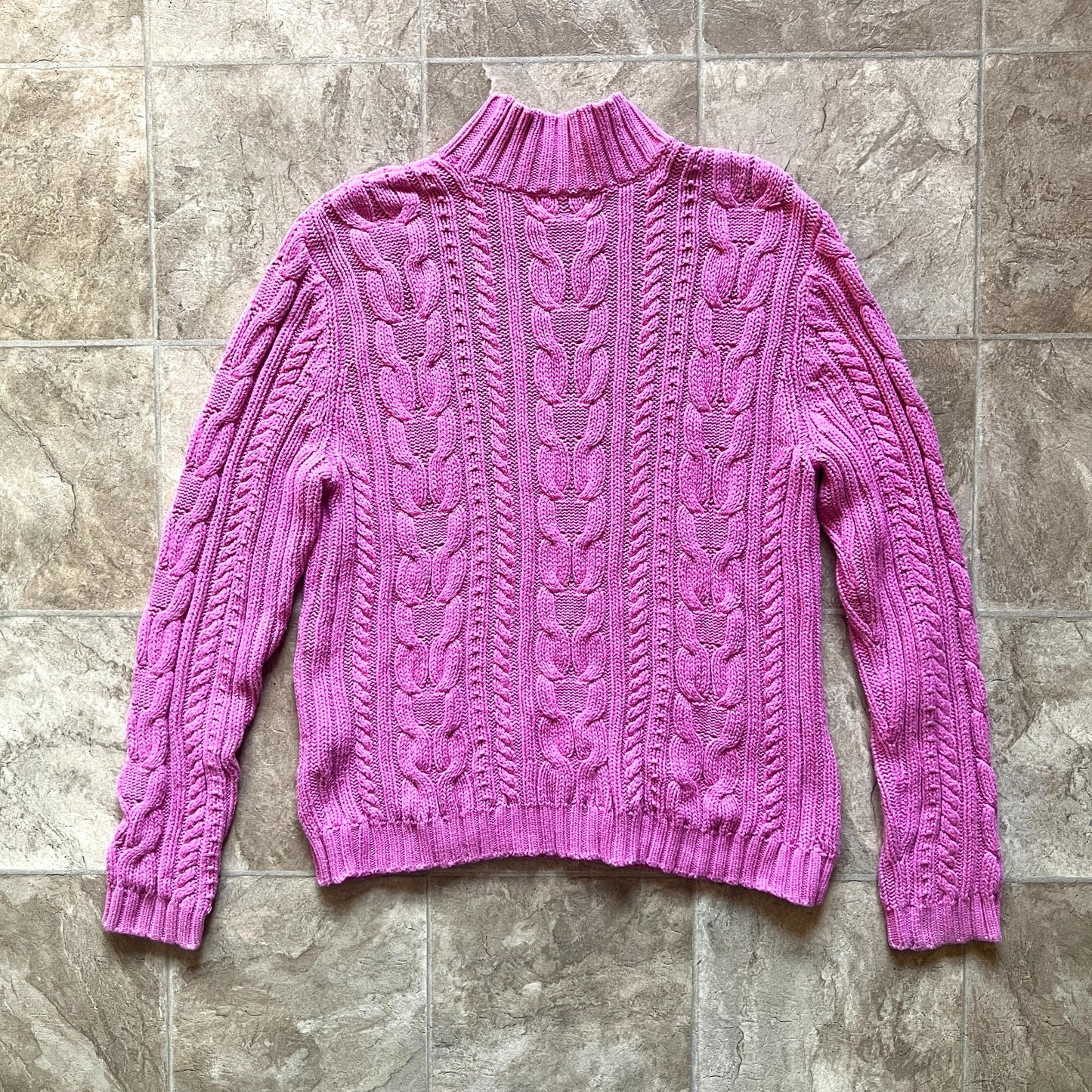 Chaps Womens Chunky Cable Knit Sweater Size XL Bubble Gum Pink Feminine Preppy Barbie