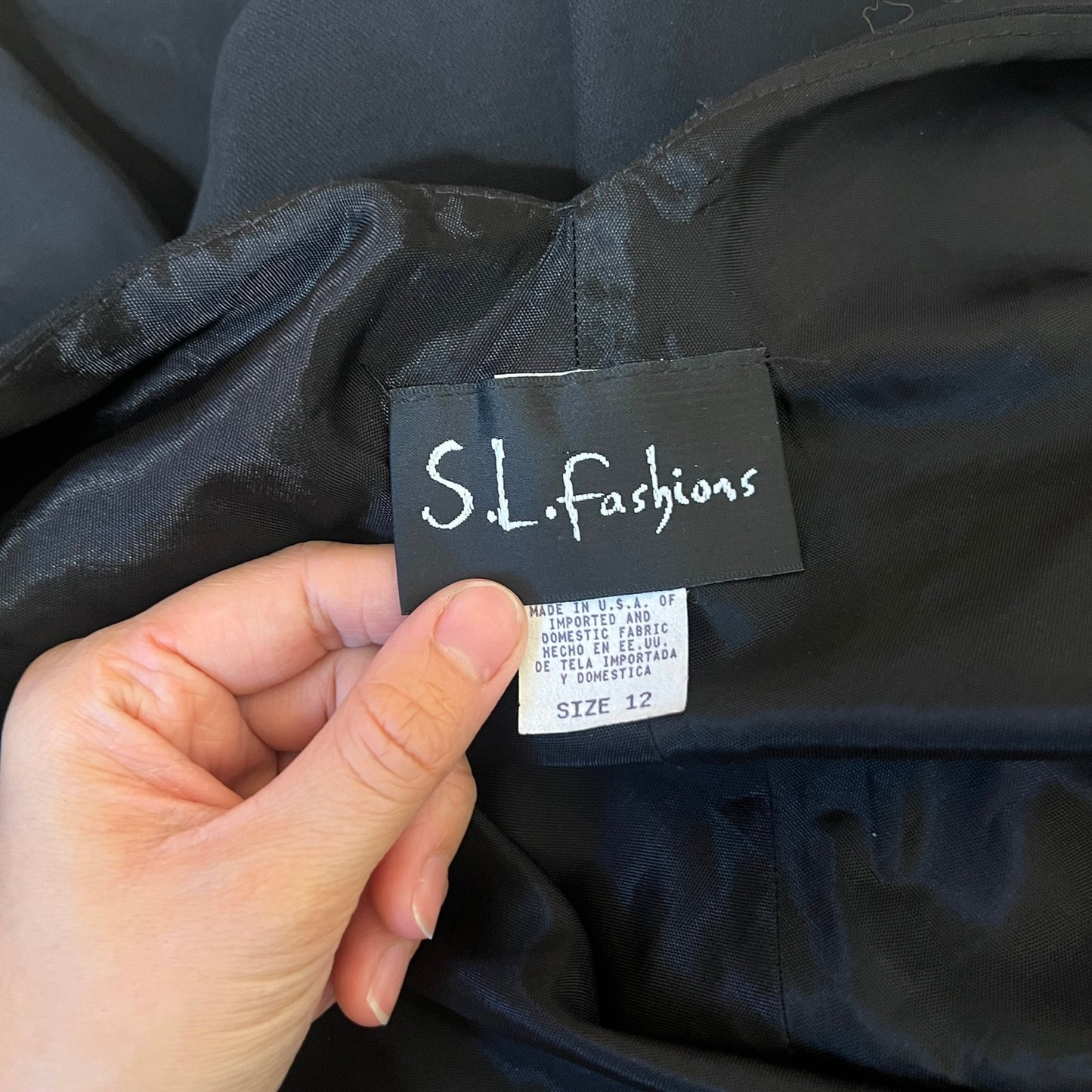 Vtg 90s SL Fashions Hankerchief Dress 12 Black Beaded Fairy Witchy Formal NYE Cocktail