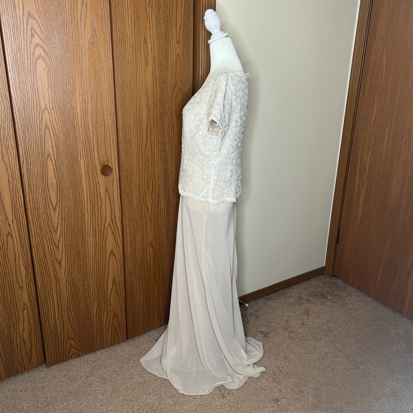 Vtg 90s Chadwick's Formal Dress 10 Ivory Beaded Lace Wedding Timeless Classic