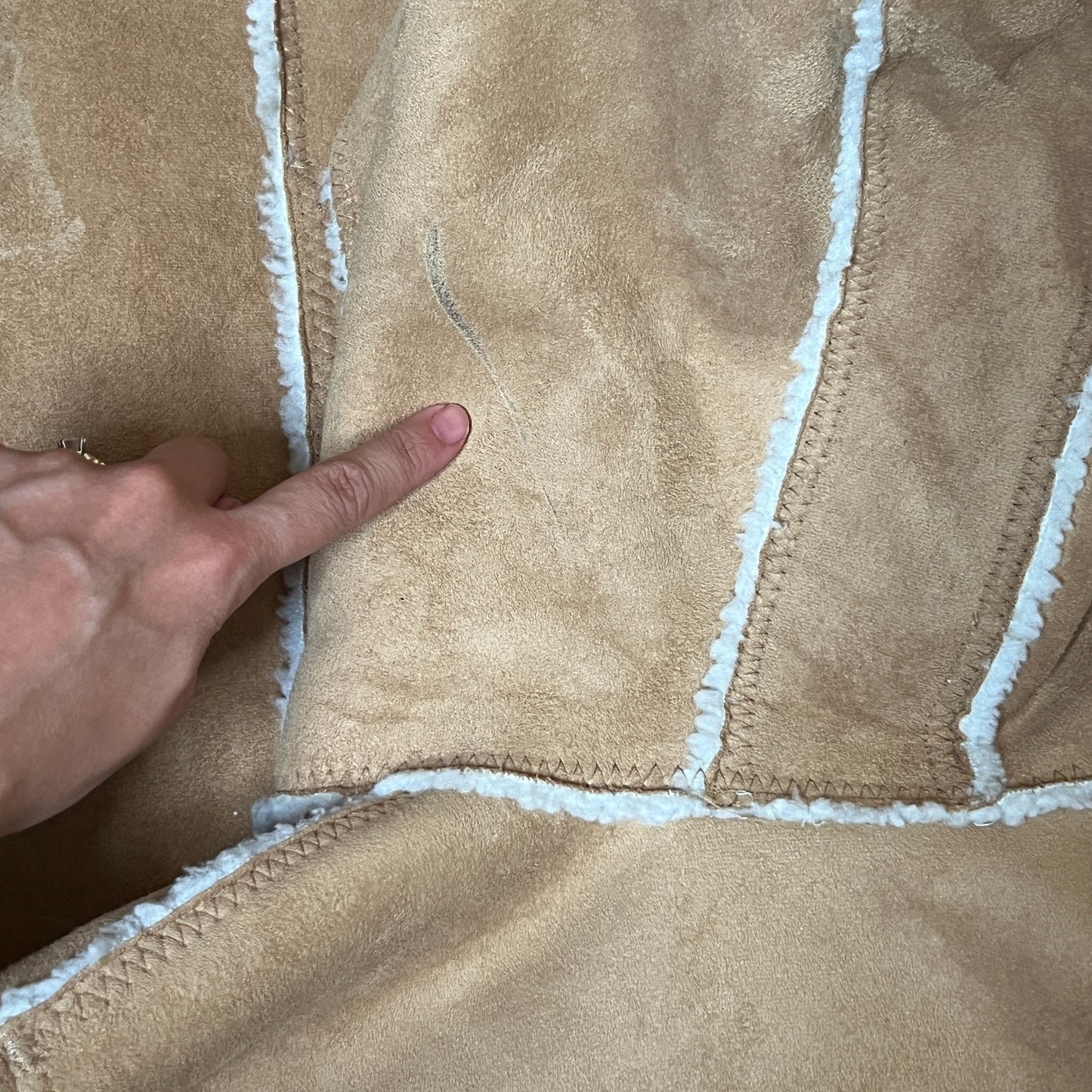 Vintage Y2K Denim & Co Womens Faux Suede Sherpa Vest Size S Camel Brown Hooded Boho Western