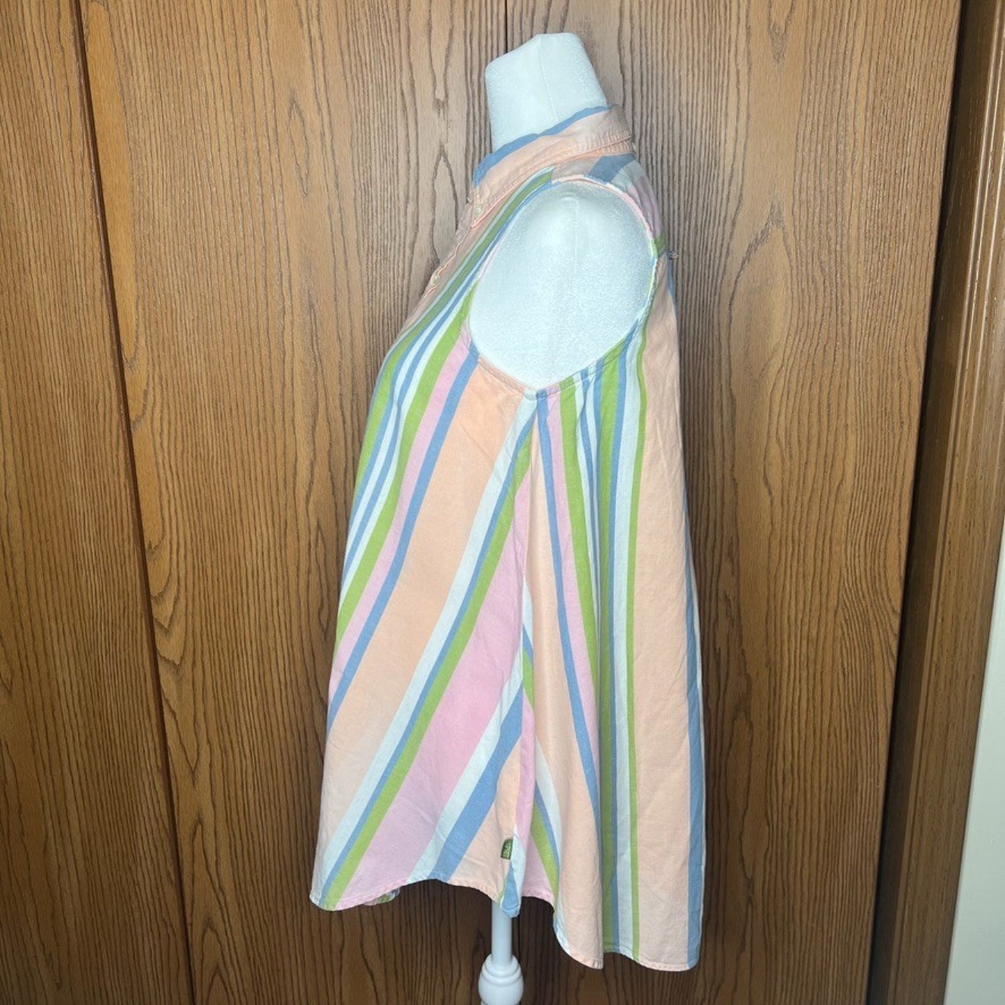 Vtg 90s Espirit Sleeveless Shirt S Multi-color Striped Preppy Coastal Grandma