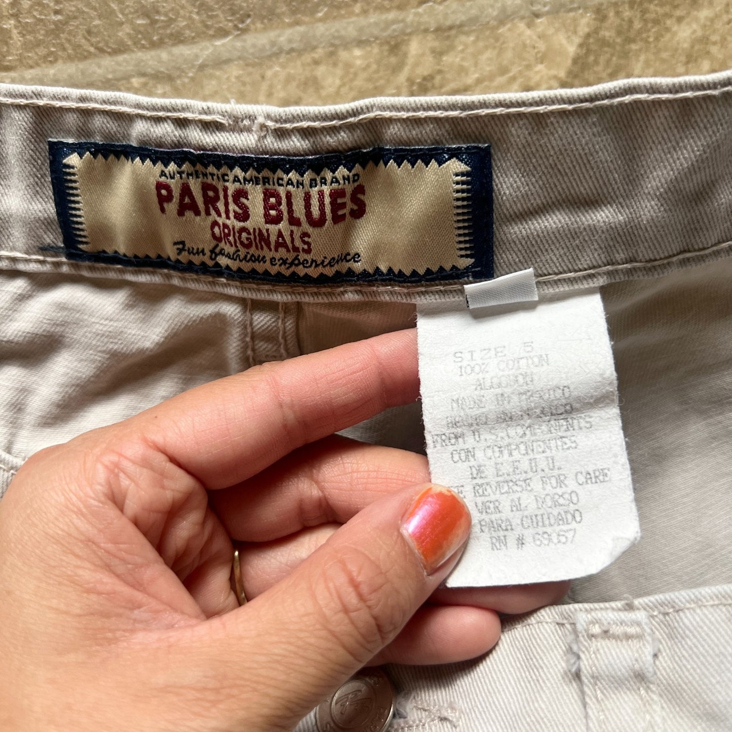 Vtg Y2K Paris Blues Denim Mini Shorts 5 Tan Boho Indie Festival Outdoor Classic