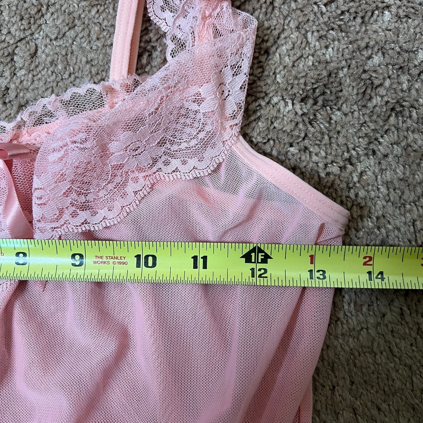Womens Babydoll Slip Dress L Pink Sheer Lace Bow Coquette Soft Girl Feminine