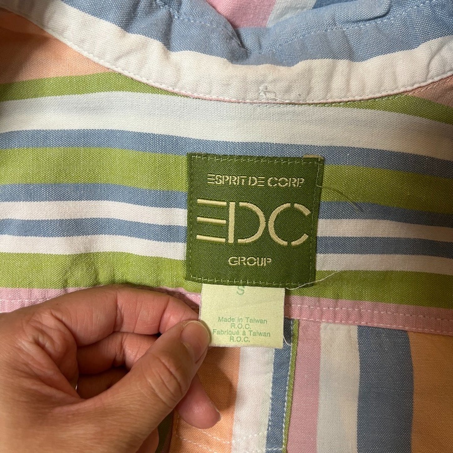 Vtg 90s Espirit Sleeveless Shirt S Multi-color Striped Preppy Coastal Grandma